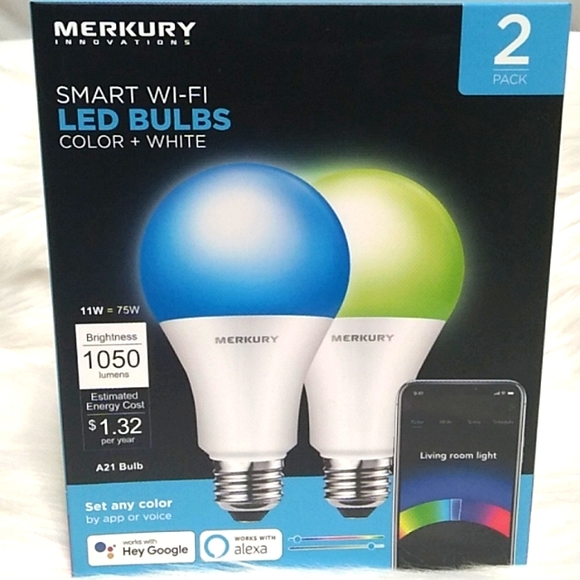NWT Merkury Innovations Smart Wi-Fi Led Bulbs Color + White 2 Pack - Picture 1 of 7